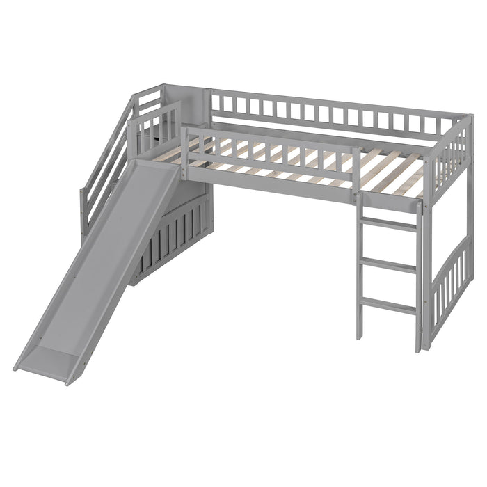 Loft Stairway Bed With 2 Drawers, Convertible Ladder And Slide