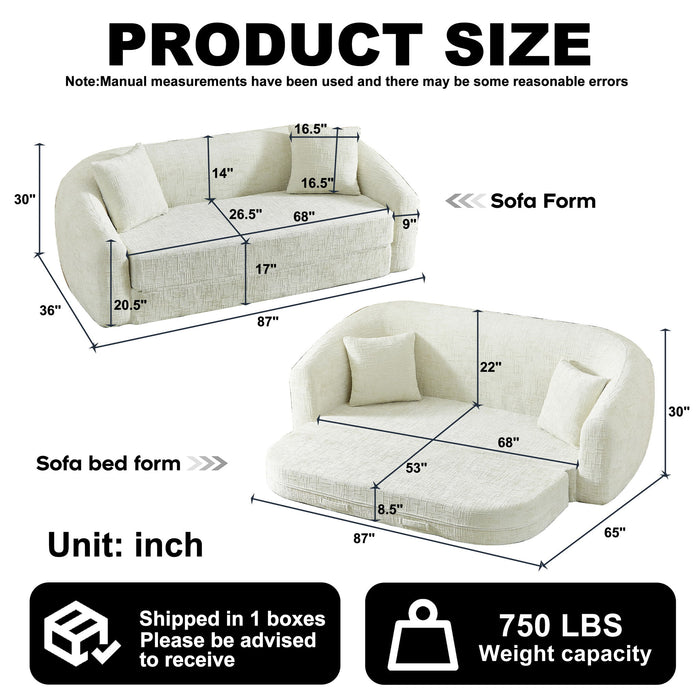 Curved Convertible Sofa, 2 In 1 Fold Out Bed With Pull Out Base And Deep Seat