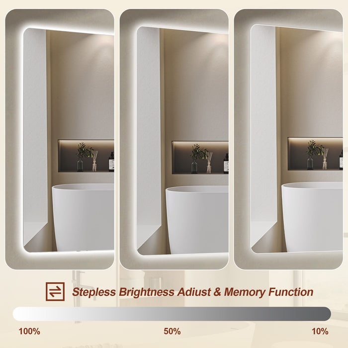 Wall Mounted LED Lighting Mirror With 3 Color Lighting, Dimming, Waterproof, Anti Fog, Touch Switch - Silver