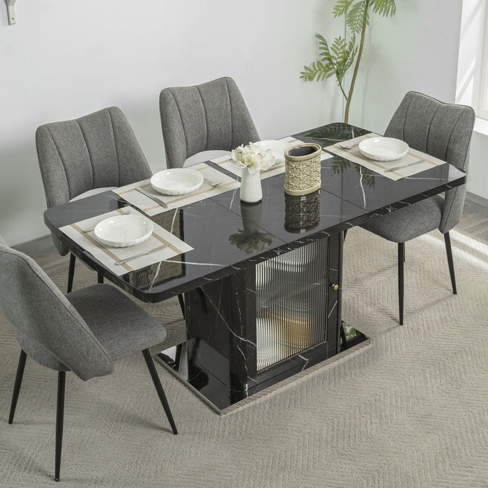 Modern Rectangle Dining Table With Stretchable Top, Storage Cabinet