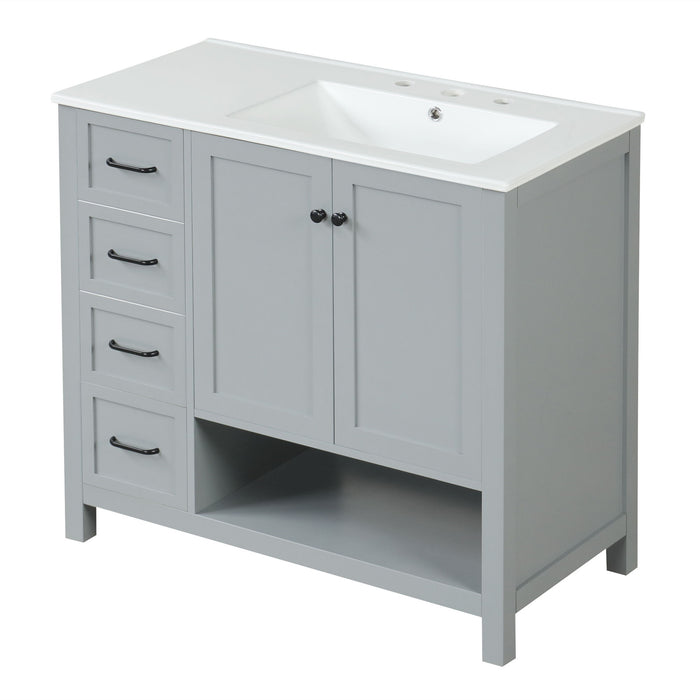 Bathroom Vanity With Sink Top, Bathroom Vanity Cabinet With 2 Doors And 2 Drawers, Open Shelf