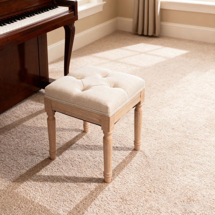 Small Padded Square Ottoman Bench For Living Room - Beige