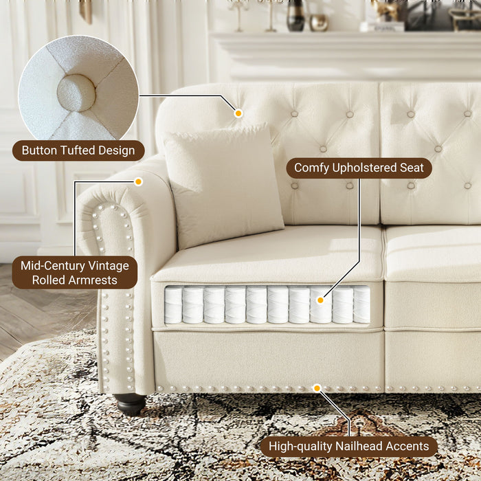 Upholstered Chesterfield Sofa With Nailhead Trim And Rolled Armrests