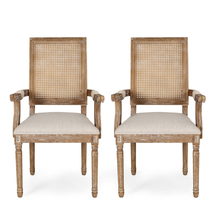 Upholstered Dining Chair With Cane Backrest