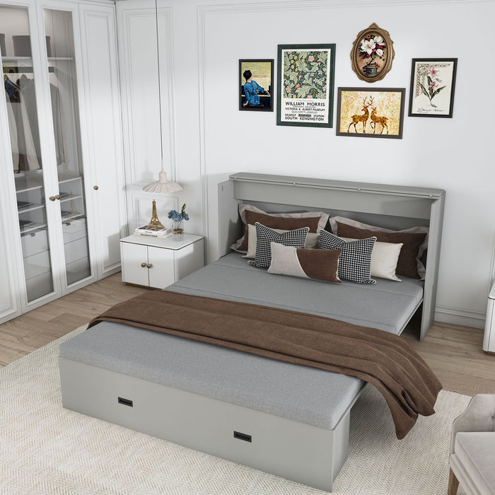 Murphy Bed With Storage Drawers And Charging Cabinet, Foldable Panels, Swivel Wheels