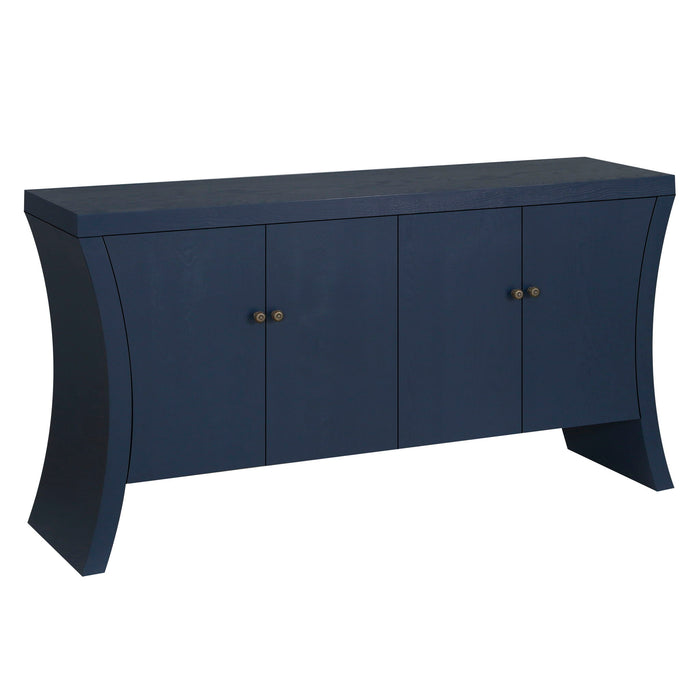 Refined Industrial 4 Door Credenza With Arc Legs & Bronze Clasps