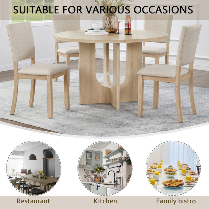 Round Dining Set With 4 Upholstered Dining Chairs