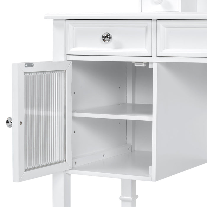 Elegant Makeup Vanity Desk With Adjustable Mirror And Storage And Construction - White