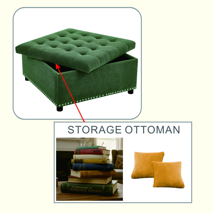 Square Tufted Storage Ottoman With Nailhead Trim