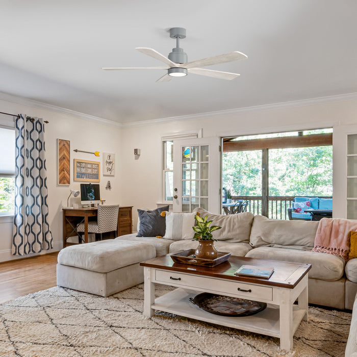 52" Ceiling Fan With Light, 6 Speed Quiet Remote Control, Dimmable LED For Living Room