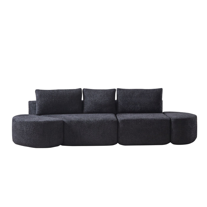 V - Shaped Modular Sofa Set & 3 Pillows And 2 Curved Ottomans For Living Rooms - Black