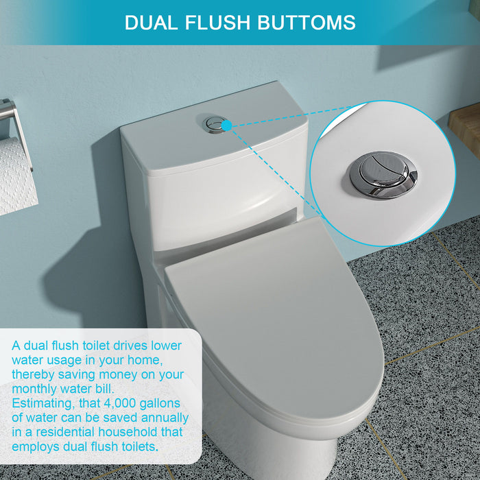 Modern 1 Piece Toilet With Dual Flush And Soft Closing Seat - White