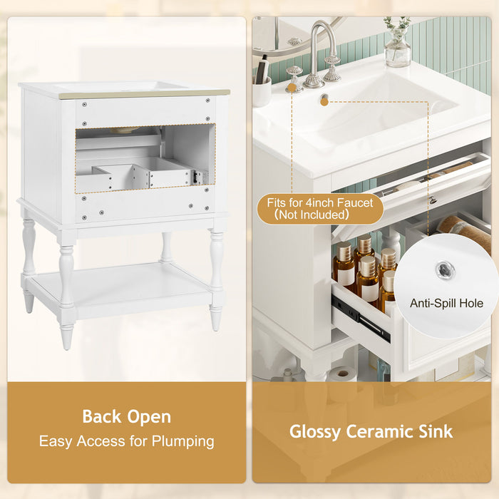 Bathroom Vanity With Sink, 2 Drawers Storage Cabinet, Open Shelf