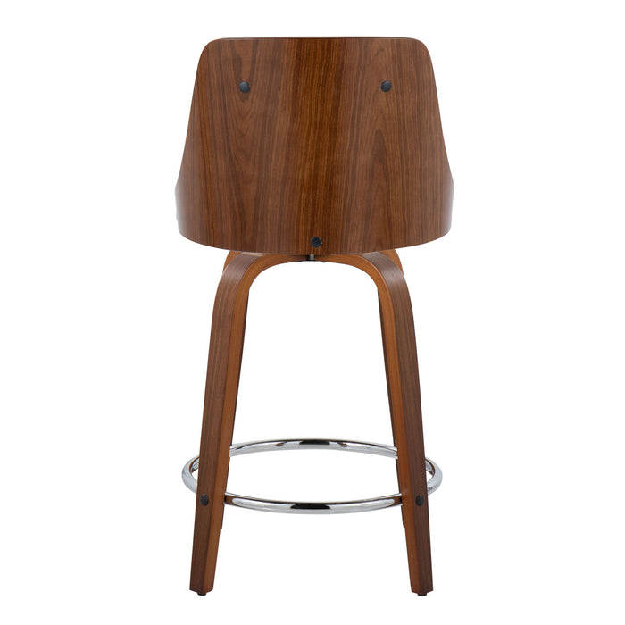 Gianna - Mid-Century Modern Fixed Height Stool With Swivel With Round Footrest (Set of 2)
