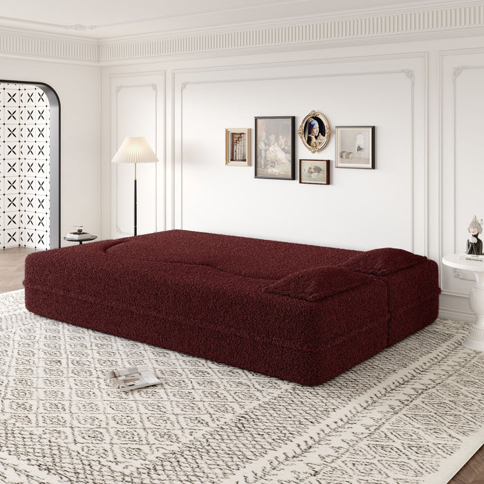 Modern Floor Sofa, With 2 Pillows, Convertible Teddy Fabric Foam Filled Bed