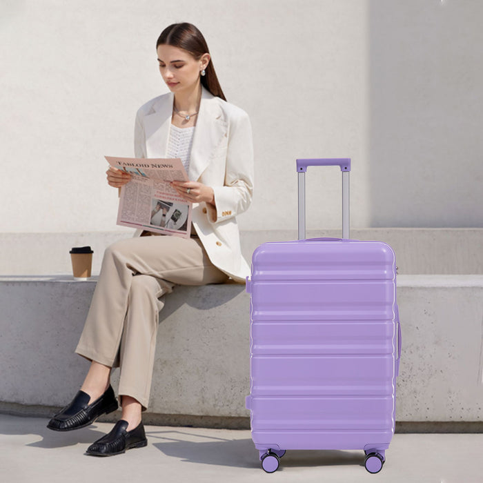 3 Piece 20" / 24" / 28" Spinner Luggage Set & Combination Lock, Durable Hard Shell With 360° Silent Wheels - Blue / Purple