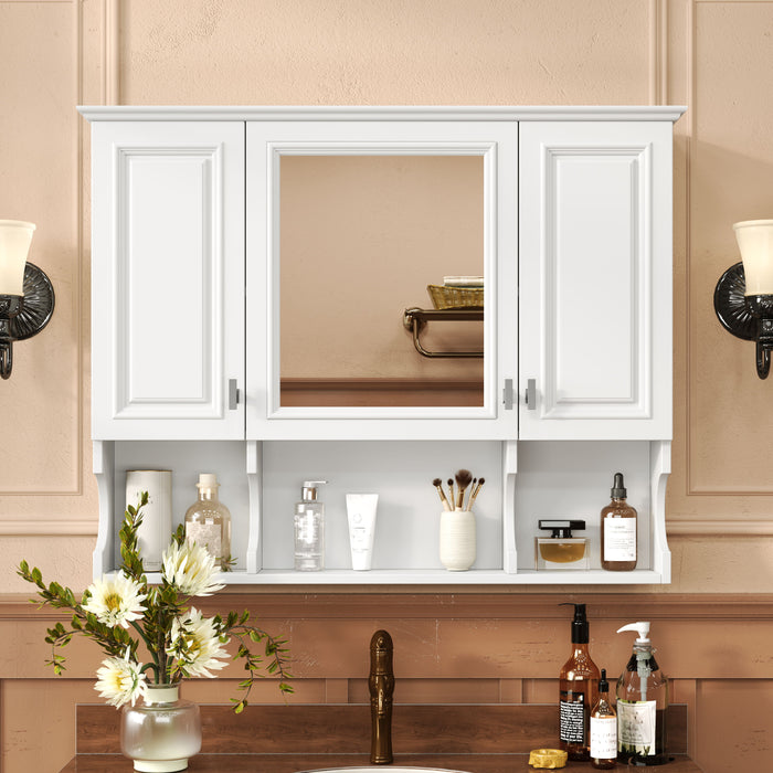 Wall Mounted Bathroom Medicine Wall Cabinet With Mirror & Open Shelves