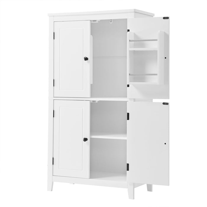 Elegant Bathroom Floor Storage Cabinet With 4 Doors, Adjustable Shelves