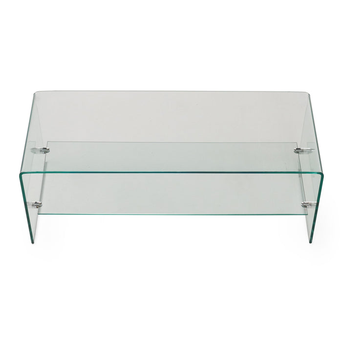 Modern Tempered Glass TV Stand With Shelf And Open Back Design - Clear
