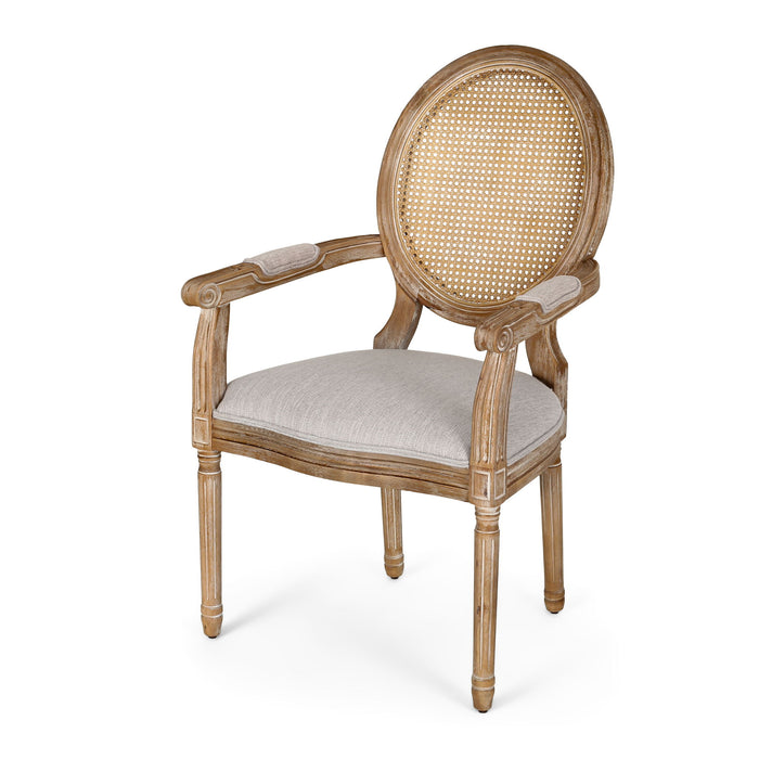 French Country Style Wood And Cane Upholstered Dining Chair Set