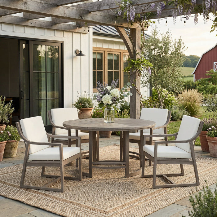 5 Piece Outdoor Dining Set, Patio Table And Chairs With Umbrella Hole