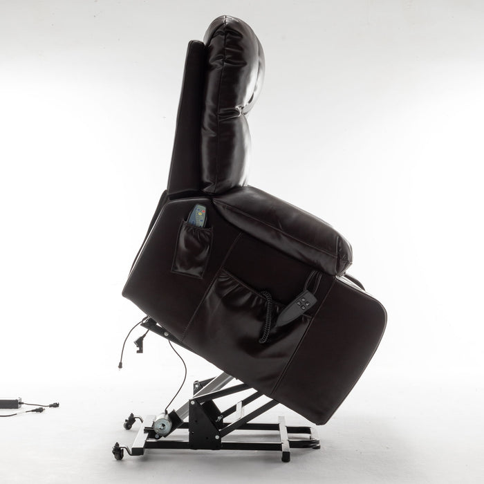 Lift Chair With Heat & Massage, 2 Pockets, 2 Cup Holders, Dual Remote - Wine Red