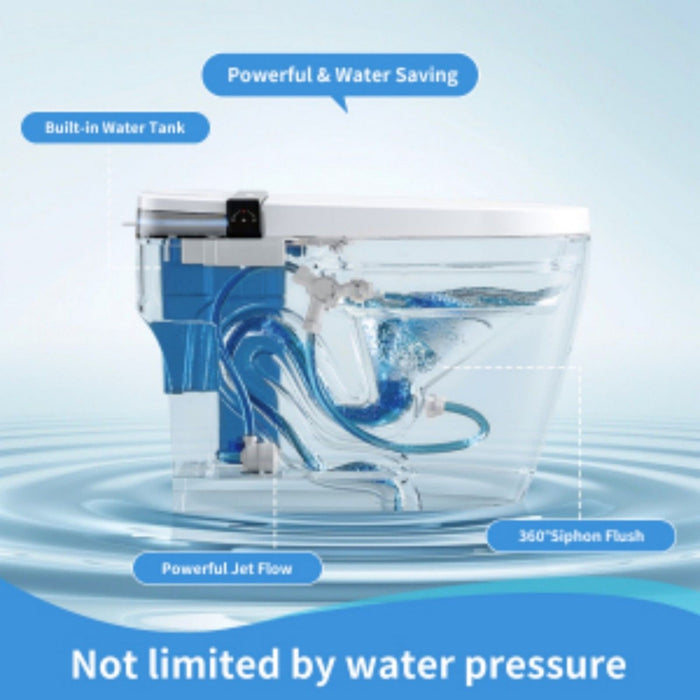 Smart Toilet With Bidet Seat Built In, Auto Open / Close Seat, Foot Sensor, LED Display - White