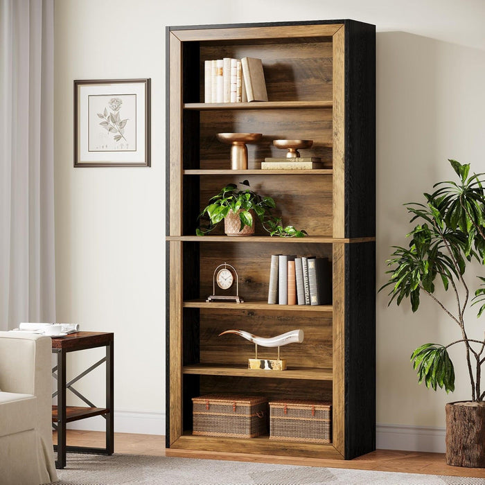7 Tier Open Bookshelf Storage For Living Room - Black / Brown
