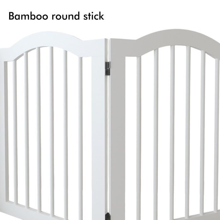 4 Panel Freestanding Pet Gate With Foldable Design And Support Feet - White
