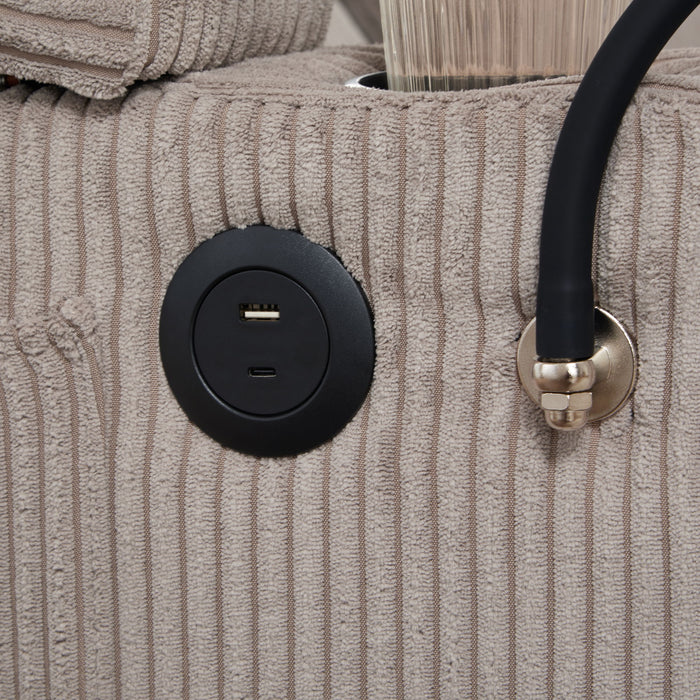 Convertible Chaise Lounge Sofa Chair With USB Ports, Cup Holders, Phone Holder And Storage