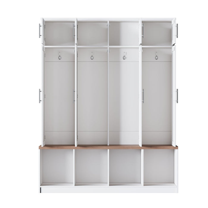 Farmhouse Hall Tree With 4 Hidden Hanging Hooks And 8 Doors