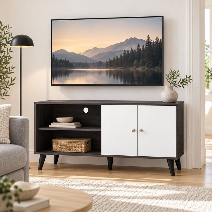 Amidon - TV Stand, With 2 Storage Shelves And 1 Cabinet