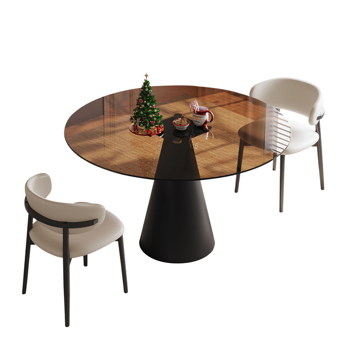 Round Dining Table - Black / Brown - Glass
