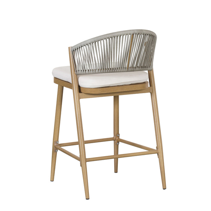 Outdoor 26" Counter Height Metal Frame Counter Stools With Scallop Shaped Backrest & Water Resistant Cushions