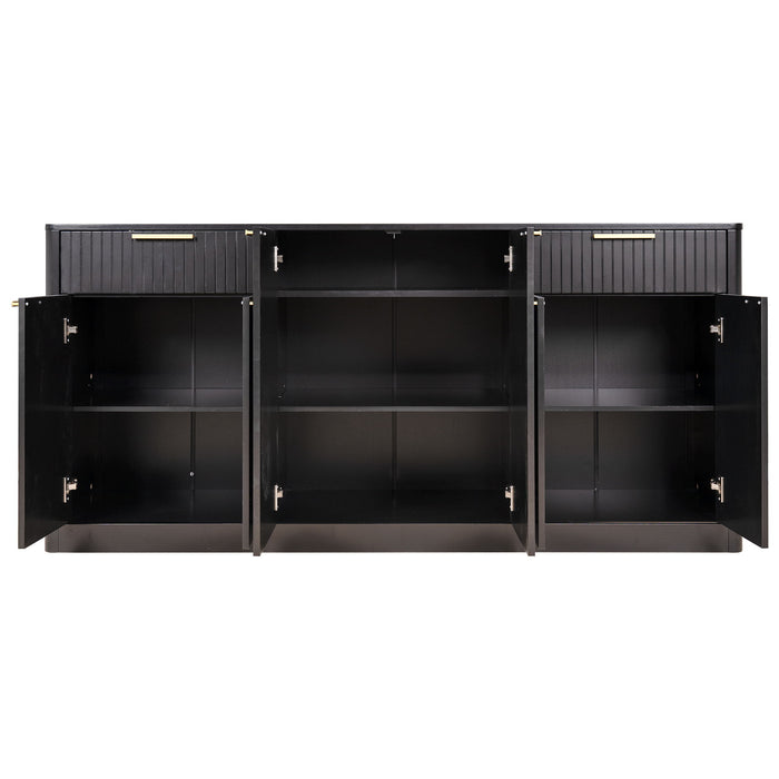 Large Fluted Buffet Sideboard, Wine Bar Storage Cabinet With 6 Doors & 2 Drawers