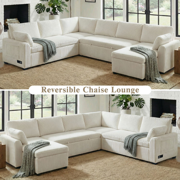 Convertible U-Shaped Sectional Sofa Bed With Reversible Chaise