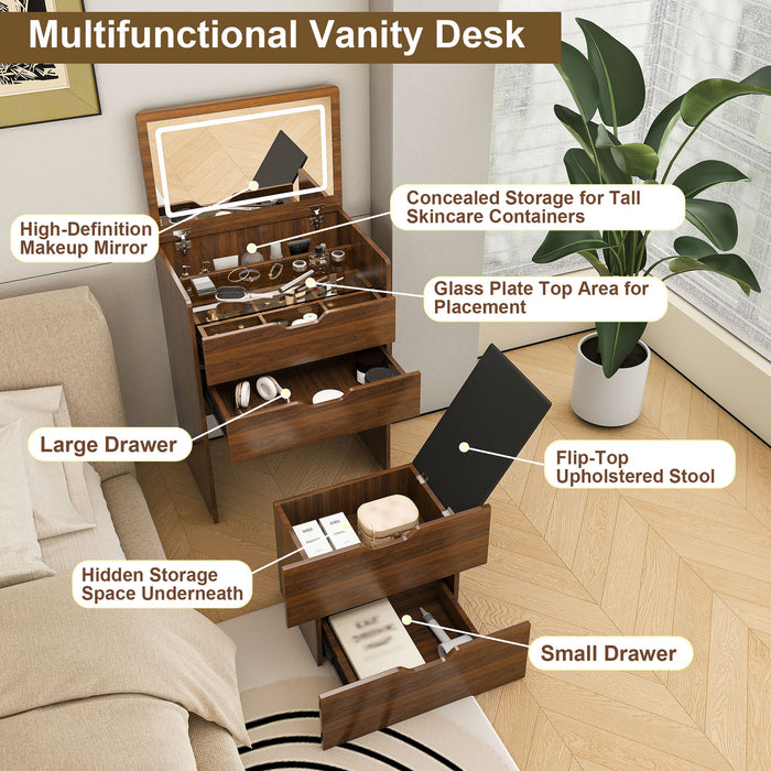 Vanity Desk With Lighted Mirror & Stool