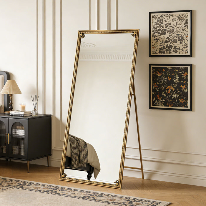 Full Length Mirror With Stand, Floor Standing Dressing - Antique Gold
