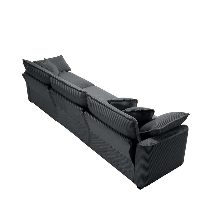 Mid-Century Modern 3 Seater Sectional Sofa With Arm And Throw Pillows