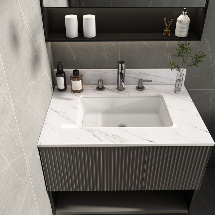 Bianco Carrara Venato Elegant Marble Vanity Top, Bathroom Vanity With Undermount Sink, Sintered Stone