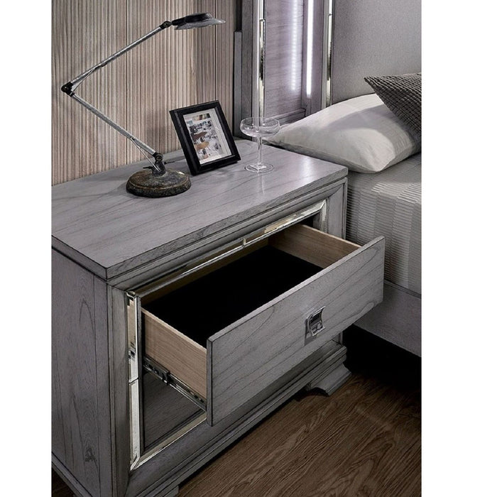 Nightstand With Mirror Trim - Light Gray