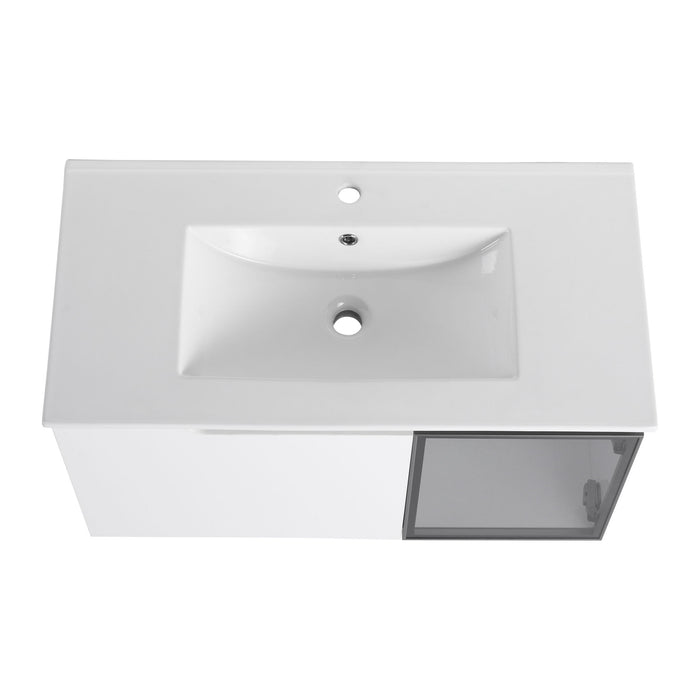 Wall Mounted Bathroom Vanity With Sink, Cabinet & Half Door