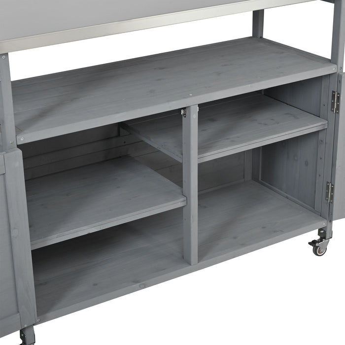 Foldable Outdoor Kitchen Island With Lockable Wheels, Storage Cabinet And Towel Rack For Patio