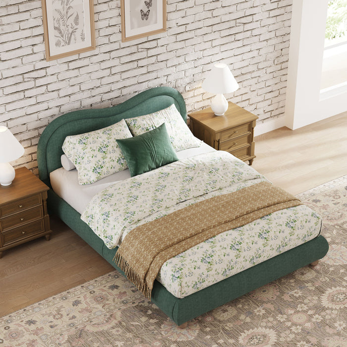Upholstered Platform Bed Frame With Curved Headboard