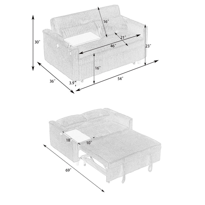 Pull Out Sofa With Movable Tabletop And USB Ports