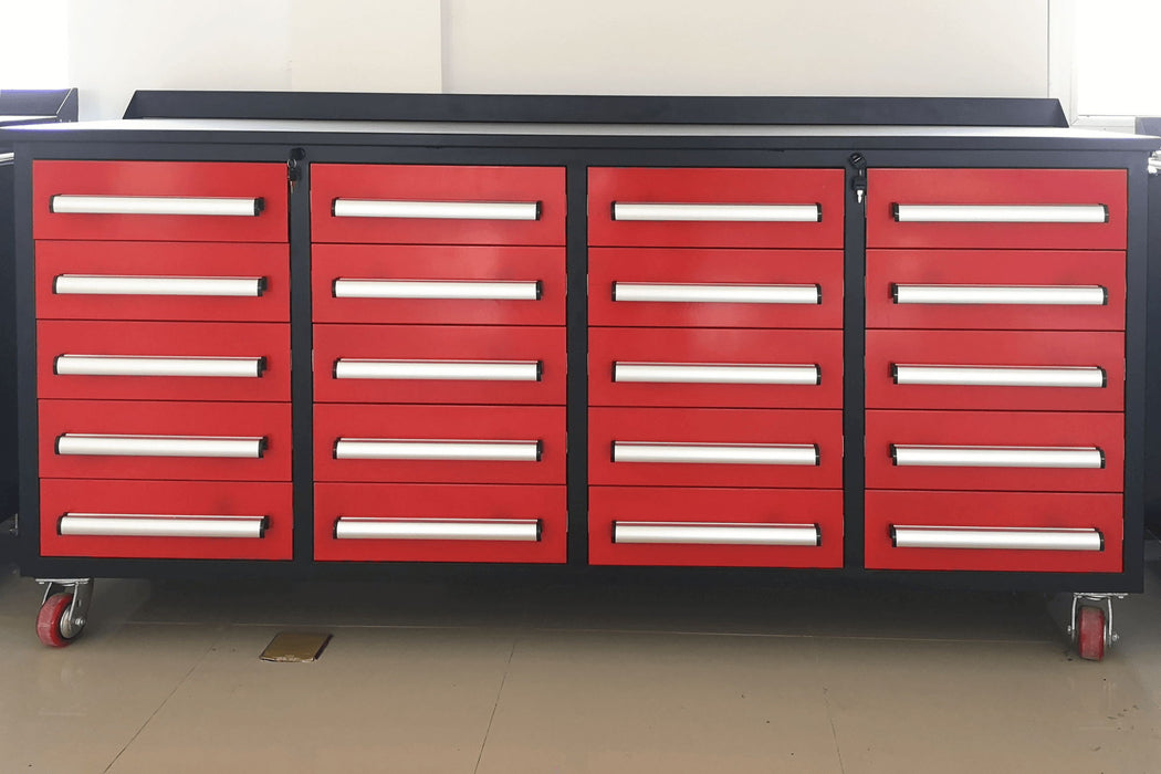 Garage Storage Cabinets With Workbench (With 20 Drawers) - Red