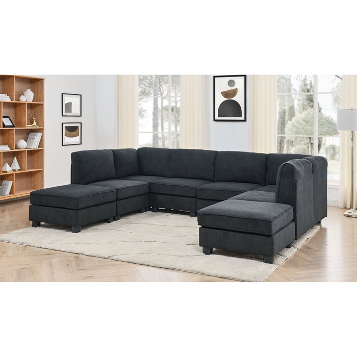 Upholstered Modular Sectional, Customizable Layout, Removable Cushions - Black