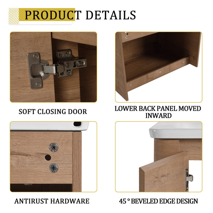 Wall Mounted Bathroom Vanity With Sink, Storage Shelves & Soft Close Door