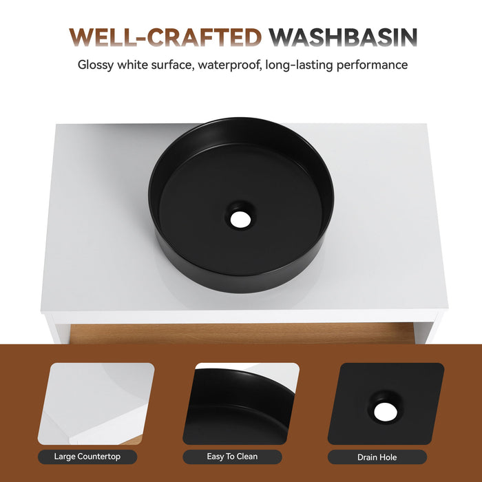 Floating Bathroom Vanity With Glossy Round Vessel Sink