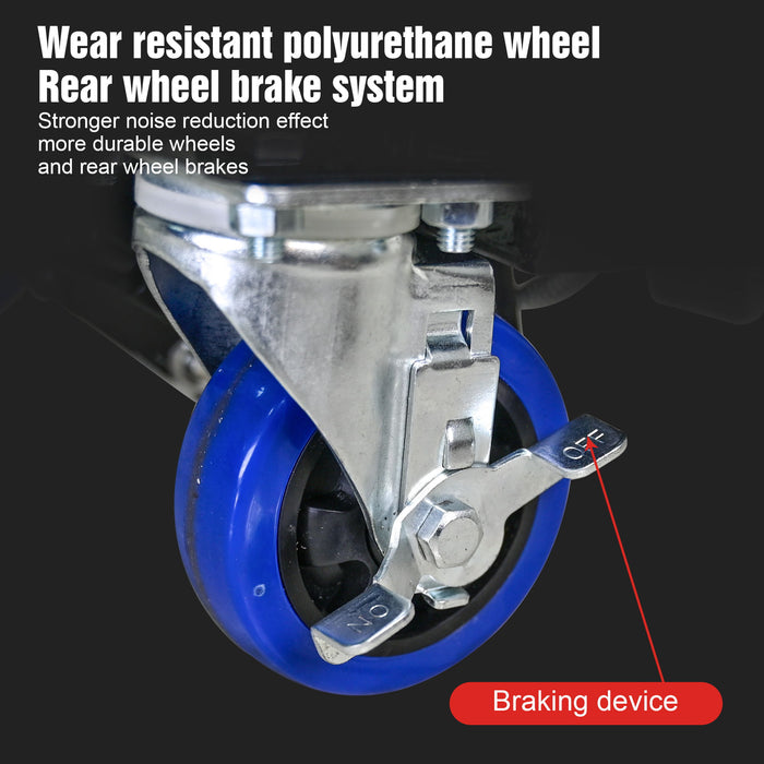 Hydraulic Lift Trolley, 500 Lbs Capacity, With 4 Wheels, For Material Handling And Transportation - Black / Blue